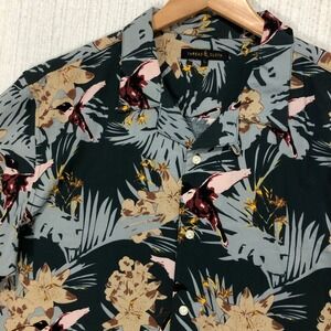 THREAD & CLOTH Men's Tropical Bird Floral Print Short Sleeve Button Up Size‎ L